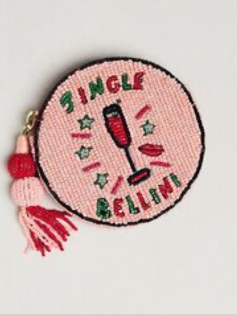 Anthropologie Illustrated Round Beaded Coin Purse - Single Bellini - Peach - NWT